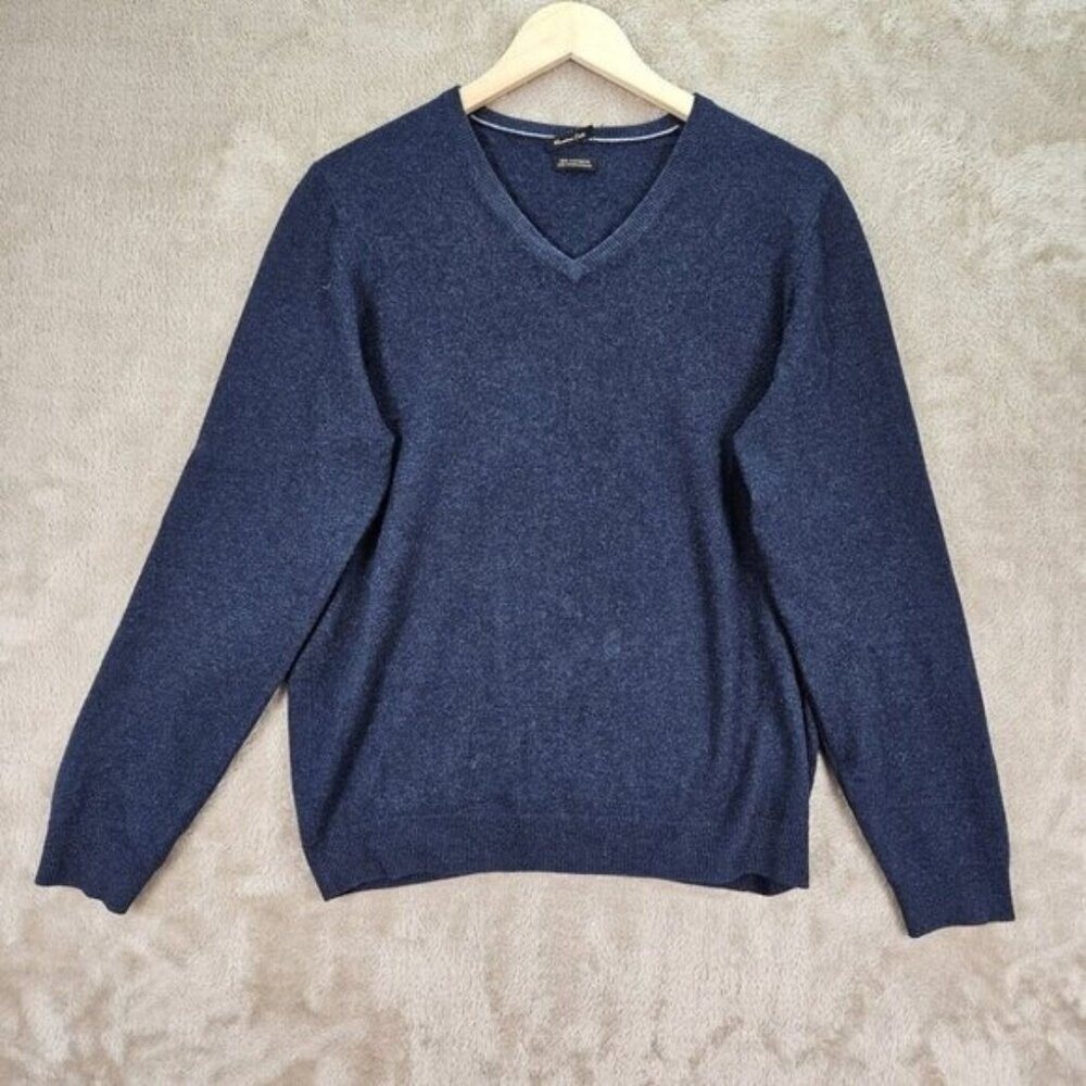Massimo Dutti 100% Cashmere Sweater V-Neck Pullover Blue Long Sleeve Mens Size M